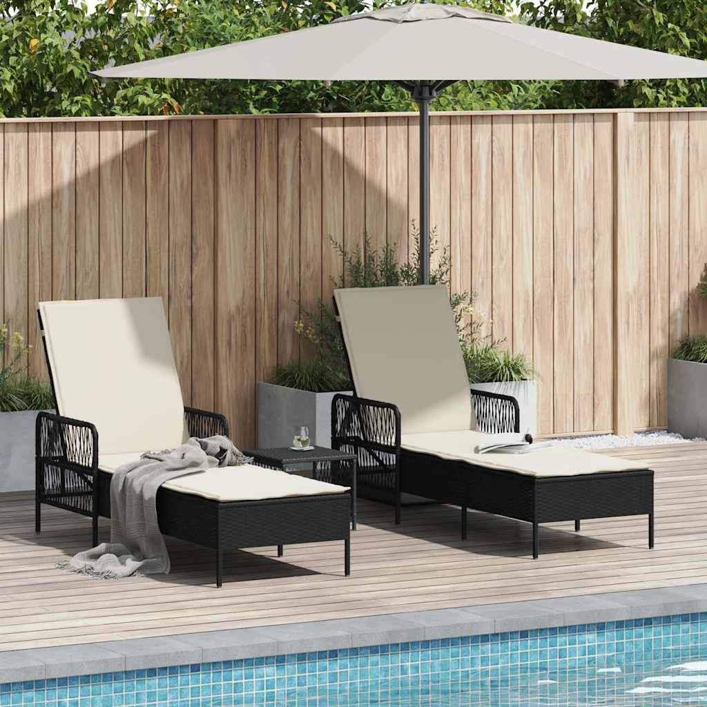 E-shop Multidom Lehátko 3 pcs Čierna a krémová biela 55 x 200 x 92 cm polyratan