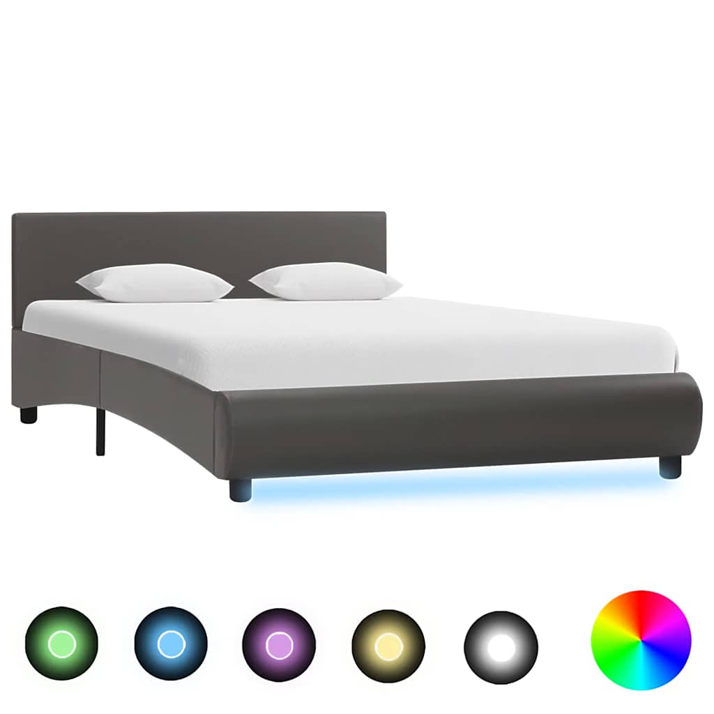 E-shop Multidom Posteľný rám s LED, sivý, umelá koža 120x200 cm
