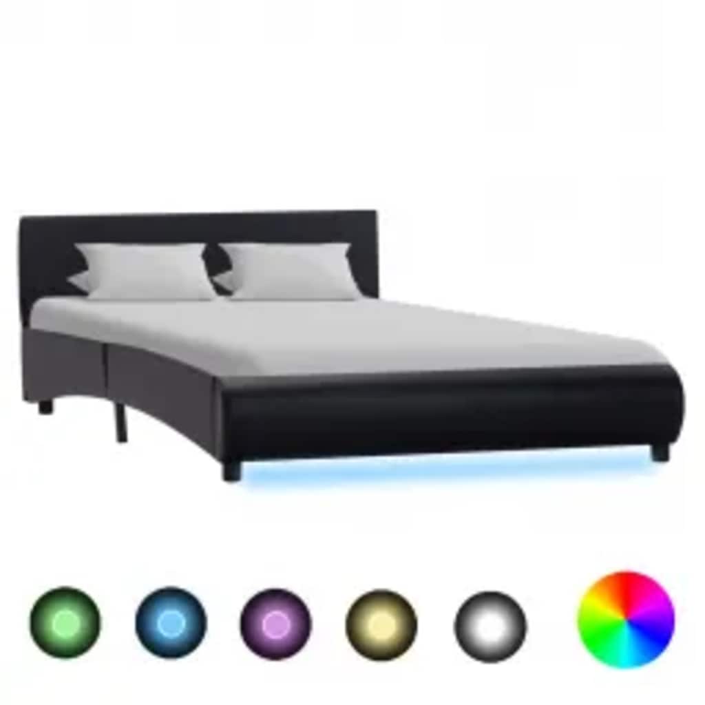 E-shop Multidom Posteľný rám s LED, čierny, umelá koža 140x200 cm