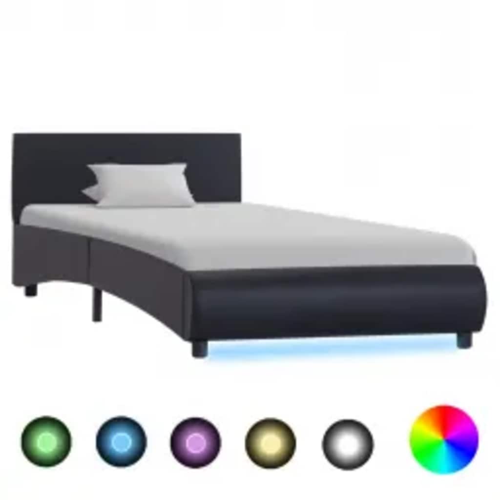 E-shop Multidom Posteľný rám s LED, čierny, umelá koža 100x200 cm