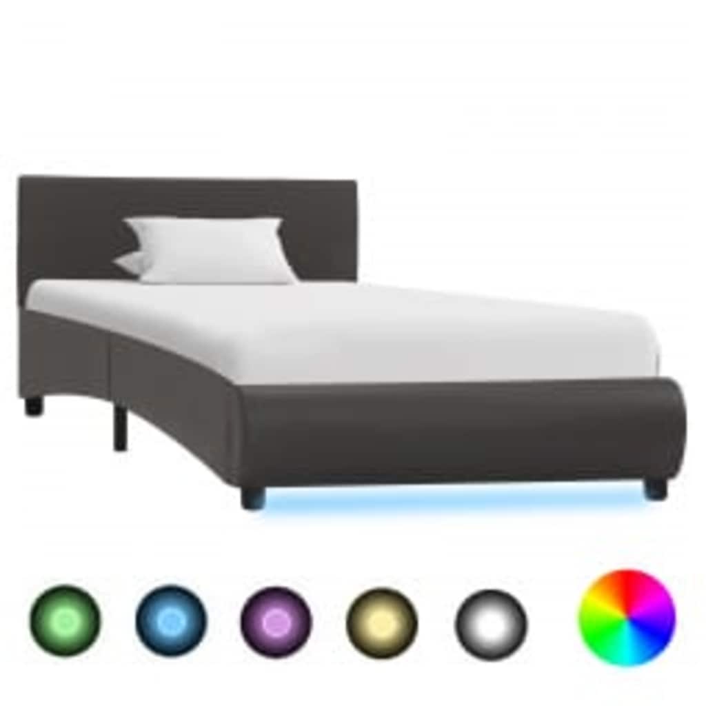 E-shop Multidom Posteľný rám s LED, sivý, umelá koža 90x200 cm