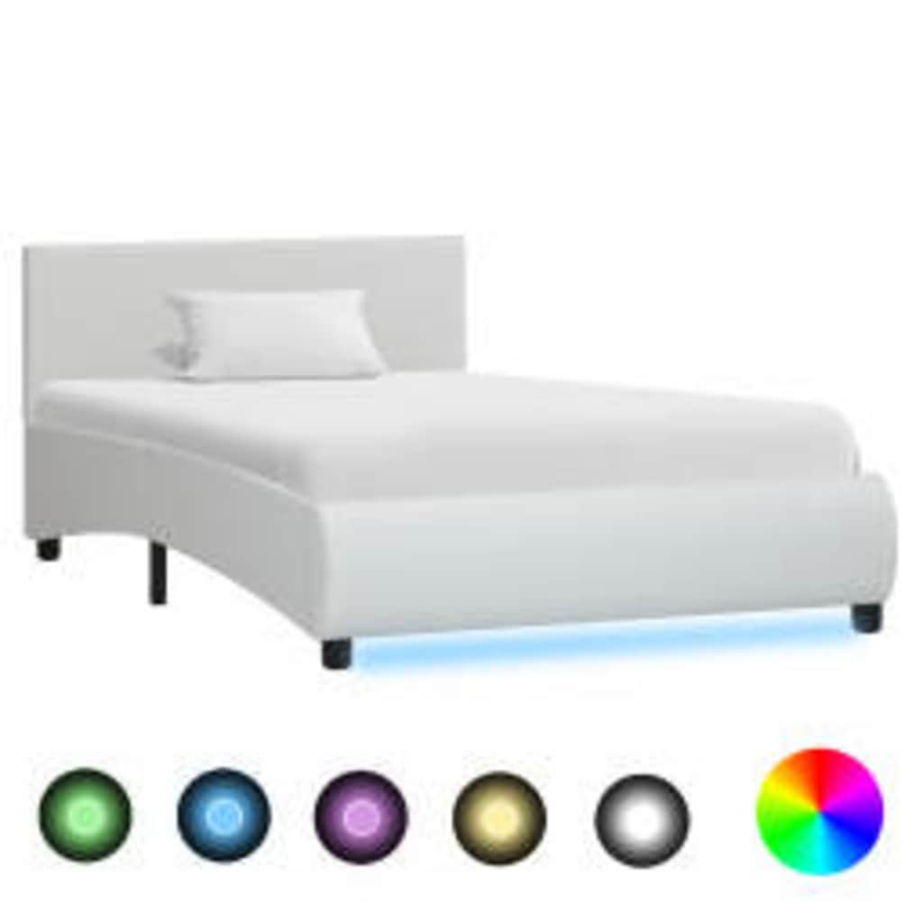 E-shop Multidom Posteľný rám s LED, biely, umelá koža 90x200 cm