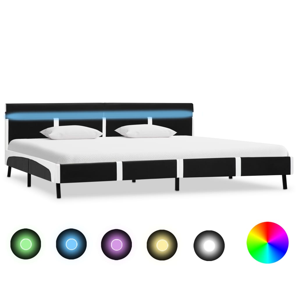 E-shop Multidom Posteľný rám s LED, čierny, umelá koža 180x200 cm