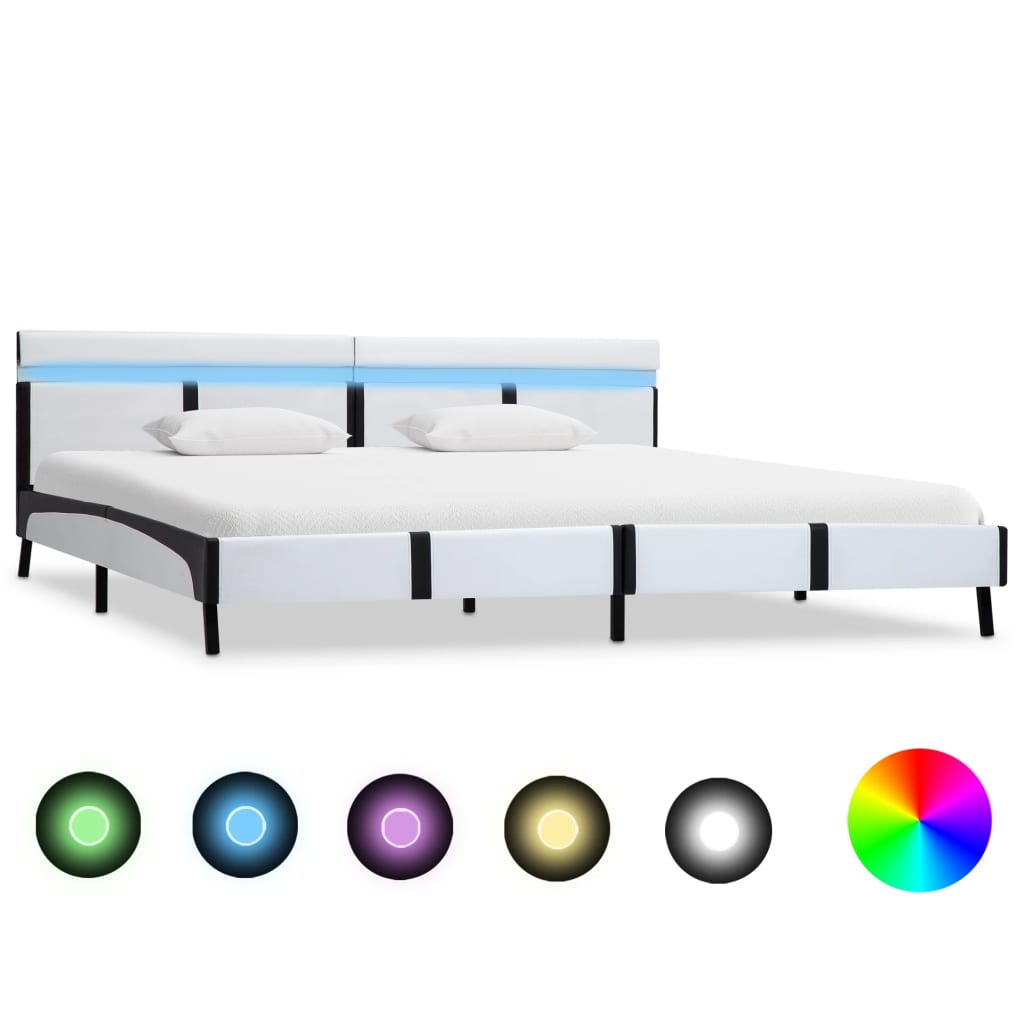 E-shop Multidom Posteľný rám s LED, biely, umelá koža 180x200 cm