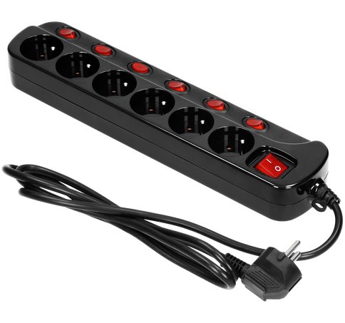 E-shop Predlžovací kábel ORNO OR-AE-13162/B/1,5M, 6x zásuvka s vypínačmi, čierna, 1,5m