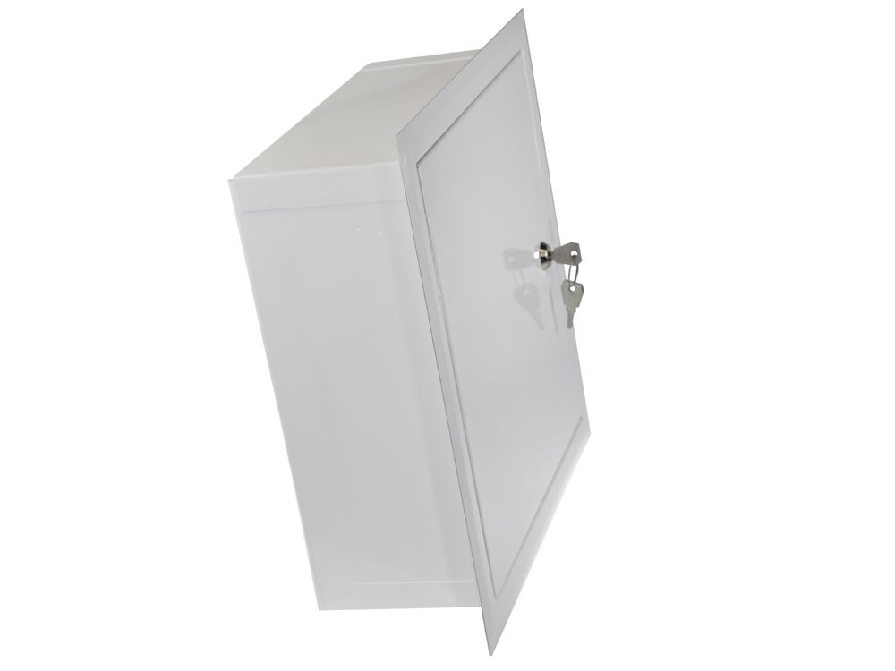 E-shop SAPRO Kovový rozvádzač montážna skriňa pod omietku 300x300x120mm OMP-3, lesklá biela