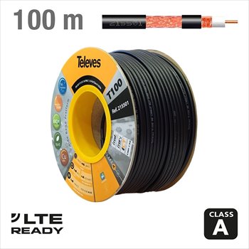 E-shop Koaxiálny kábel Televes T100 215501 6,6mm Cu/Cu, 100m, čierny, cievka, vonkajší