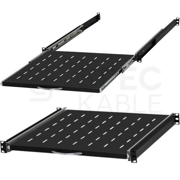 E-shop Polica do racku NEKU 1U 19" 450mm, výsuvná s úchytom, čierna RSR19-1U-450B