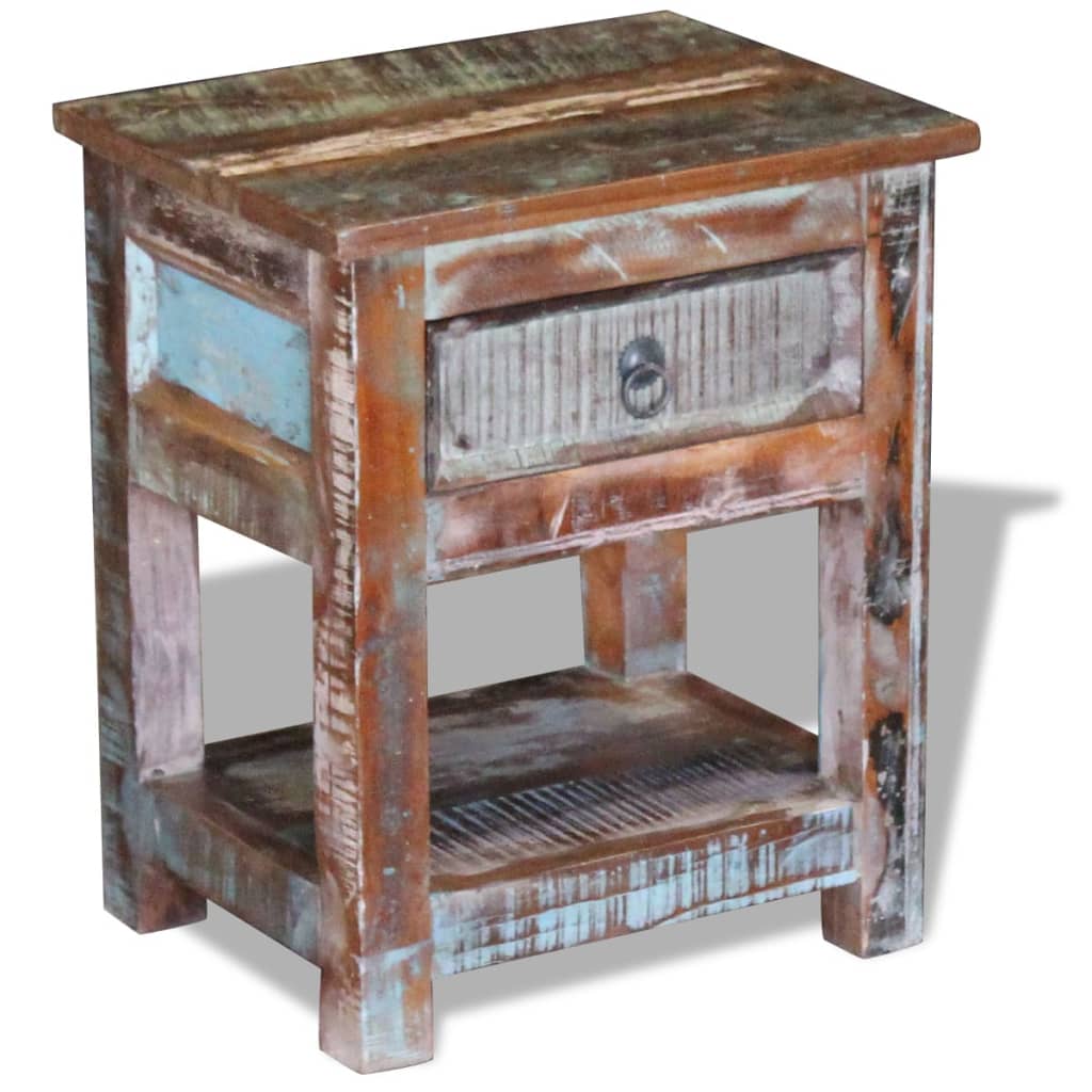 Multidom Príručný stolík s 1 zásuvkou, recyklovaný masív 43x33x51 cm