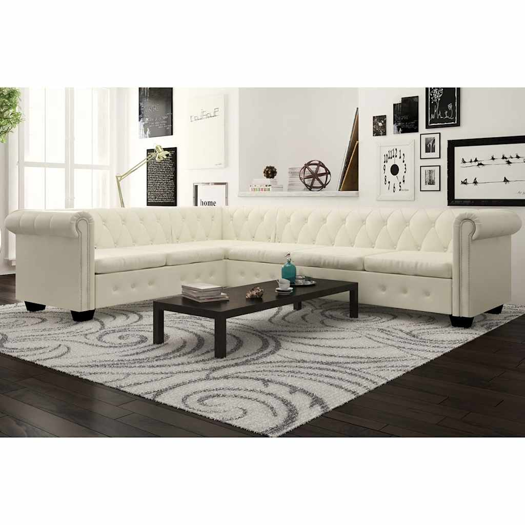 E-shop Multidom Rohová pohovka Chesterfield, 6-miestna, umelá koža, biela