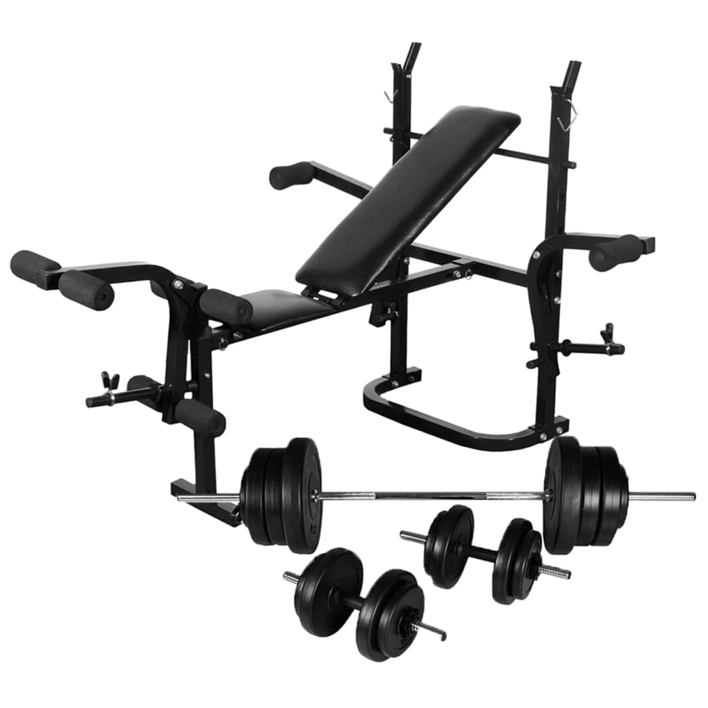 E-shop Multidom Posilňovacia lavica+stojan na závažia a sada činiek 60,5 kg