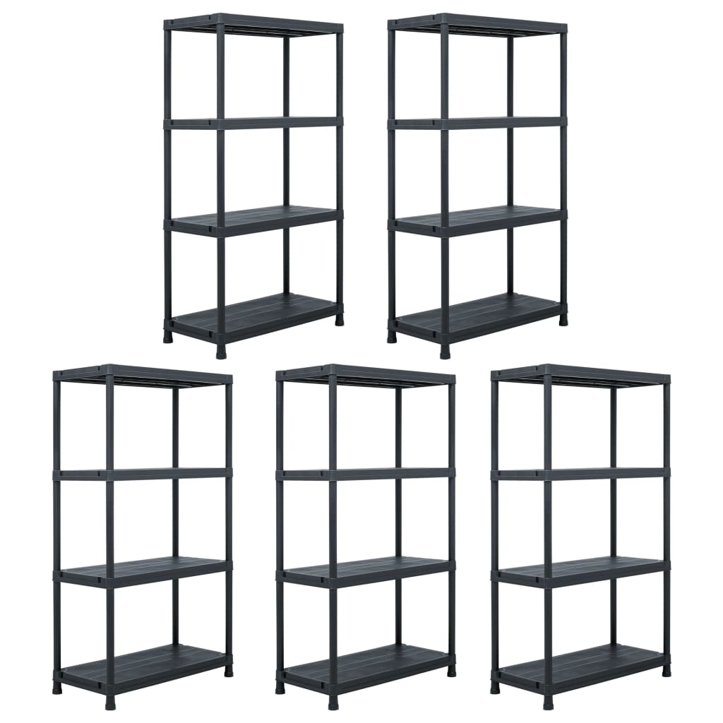 E-shop Multidom Regále s úložnými poličkami 5ks čierne 60x30x138 cm plast
