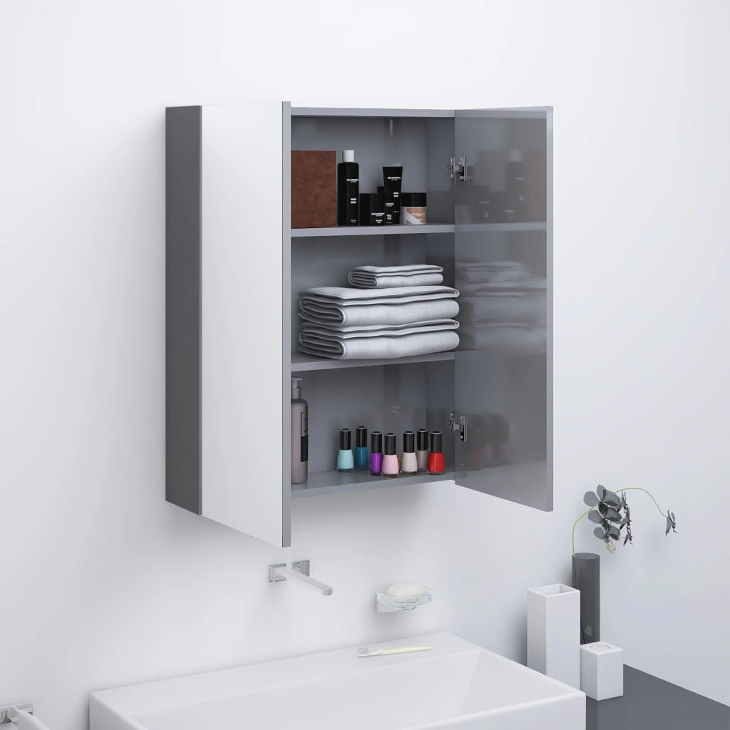E-shop Multidom Kúpeľňová zrkadlová skrinka 60x15x75 cm MDF lesklá sivá