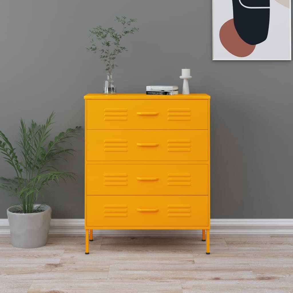 E-shop Multidom Zásuvková skrinka horčicovo-žltá 80x35x101,5 cm oceľ