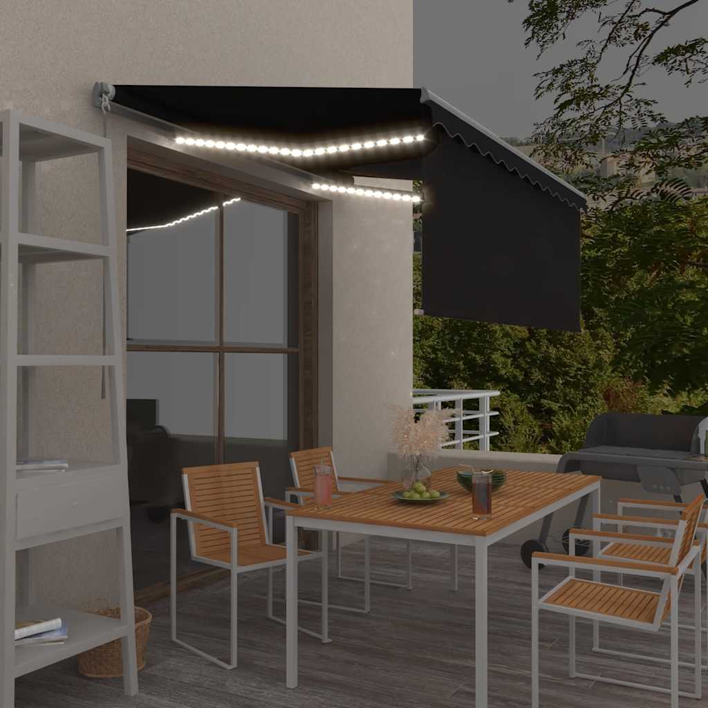 E-shop Multidom Ručne zaťahovacia markíza s tienidlom&LED 3,5x2,5 m antracitová