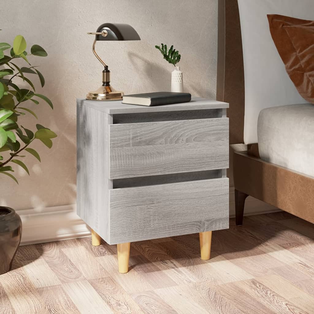 E-shop Multidom Nočné stolíky nohy z masívneho dreva 2ks sivé sonoma 40x35x50cm