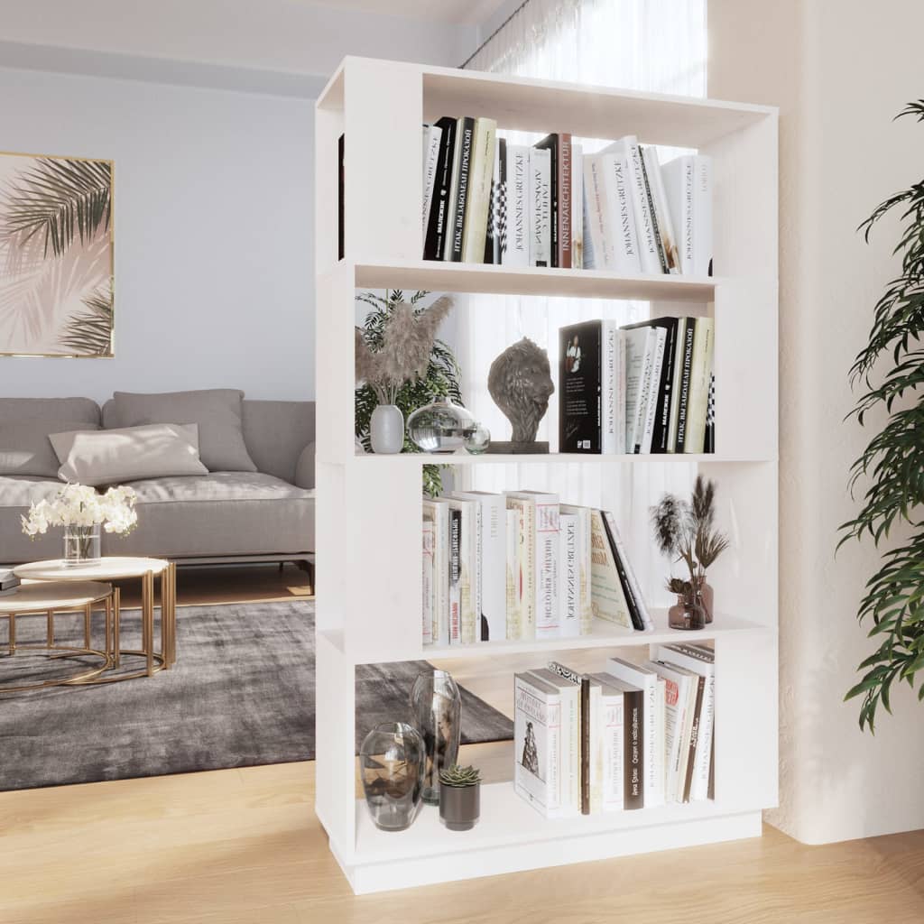 E-shop Multidom Knižnica/deliaca stena biela 80x25x132 cm masívna borovica