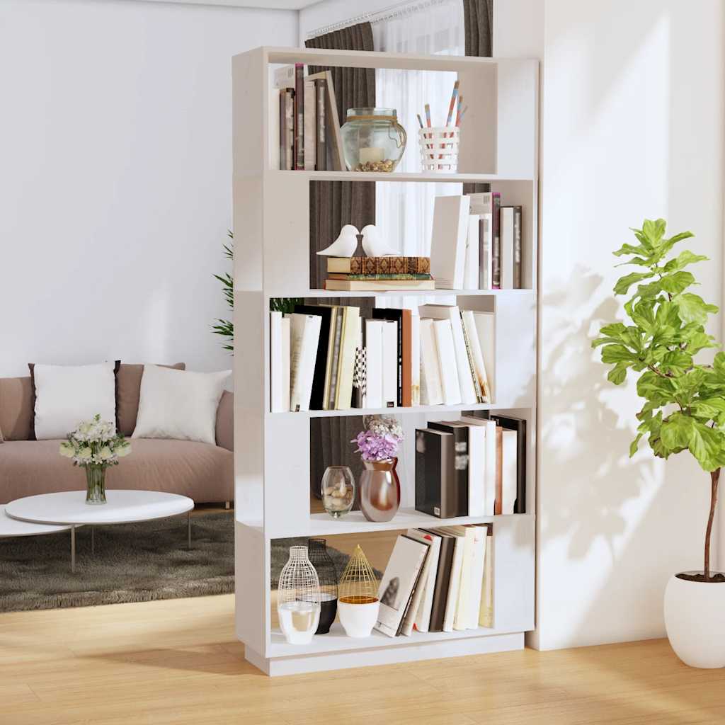 E-shop Multidom Knižnica/deliaca stena biela 80x25x163,5 cm masívna borovica