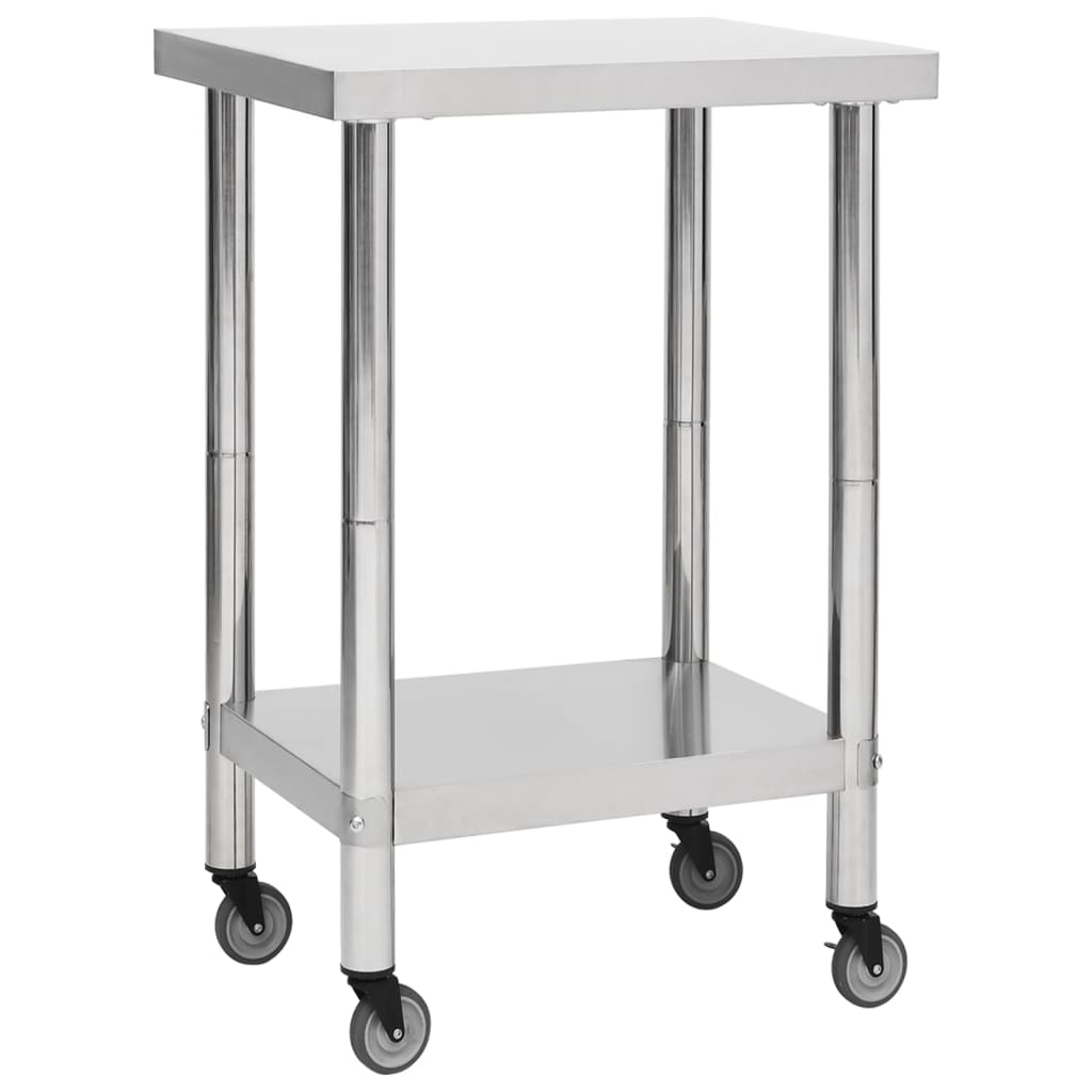 E-shop Multidom Kuchynský pracovný stôl s kolieskami 60x60x85 cm nerezový