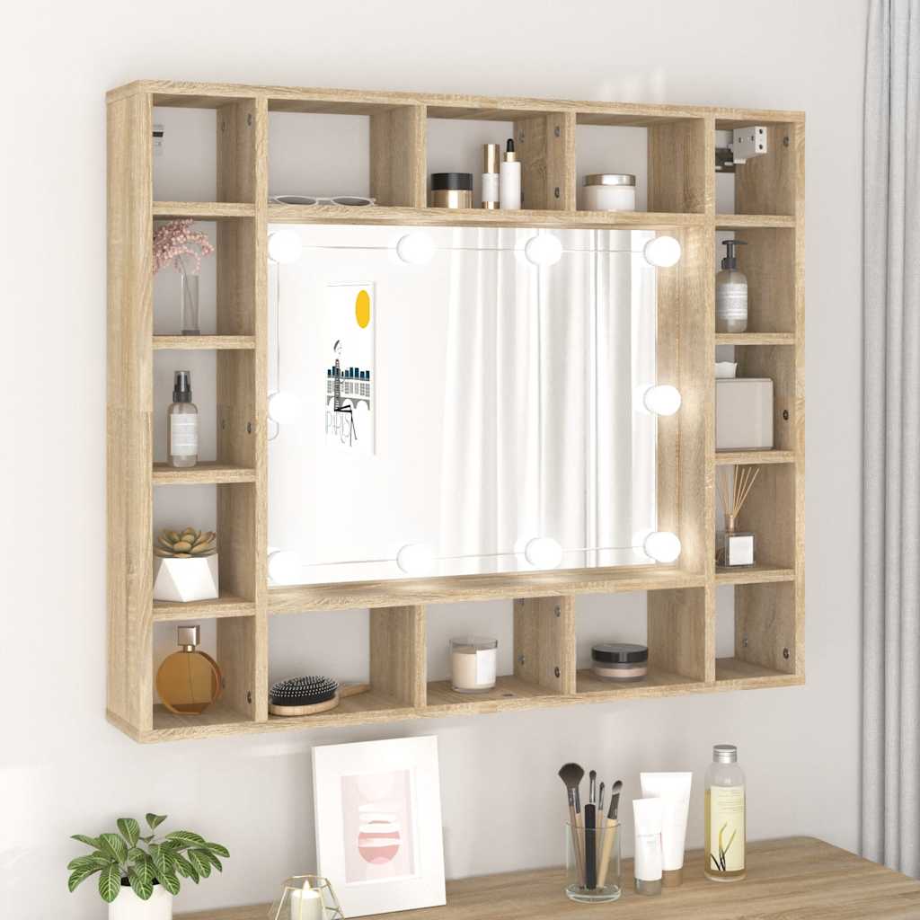 E-shop Multidom Kúpeľňová zrkadlová skrinka s LED dub sonoma 91x15x76,5 cm