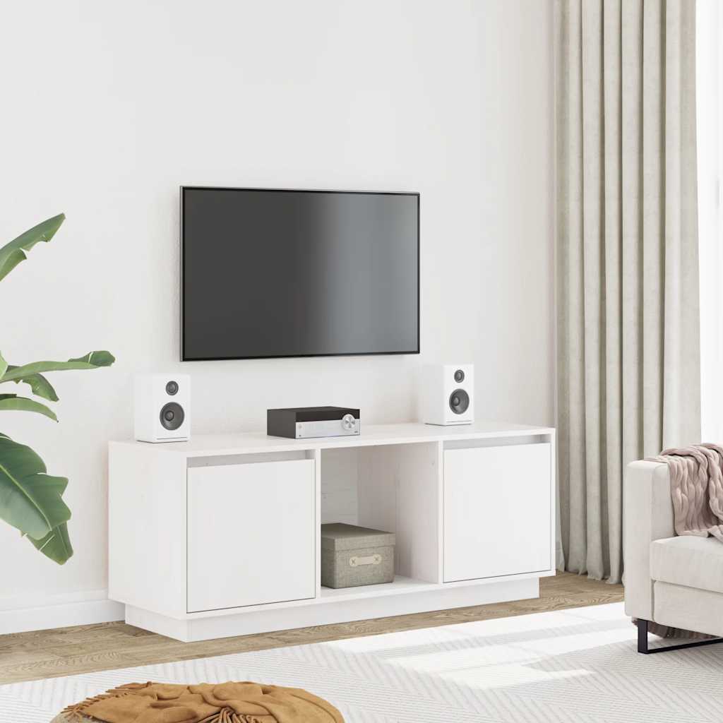 E-shop Multidom TV skrinka biela 110,5x35x44 cm masívna borovica