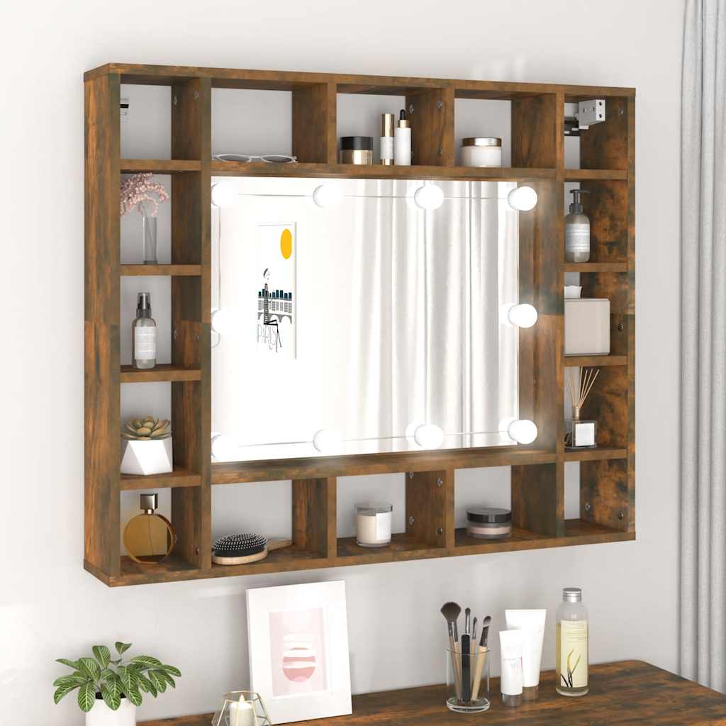 E-shop Multidom Zrkadlová skrinka s LED dymový dub 91x15x76,5 cm