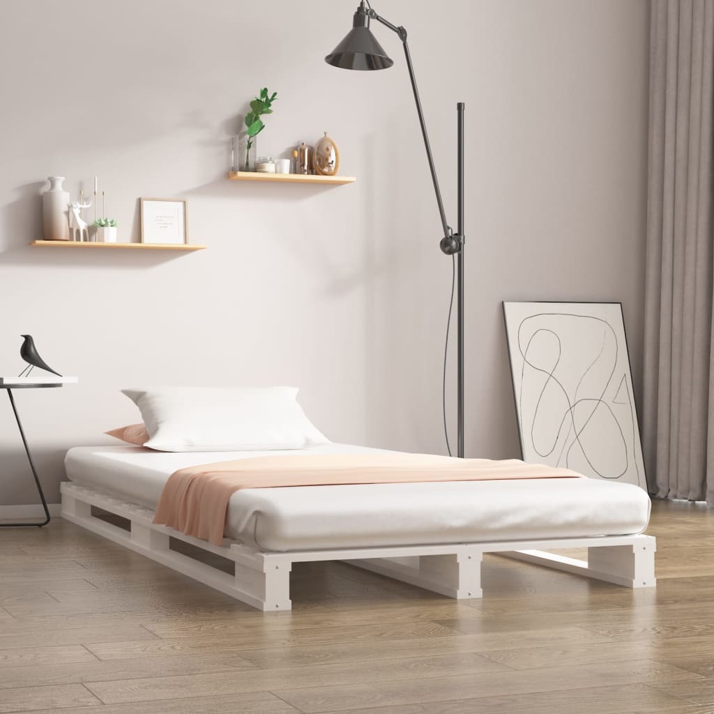 E-shop Multidom Paletová posteľ, biela 75x190cm, borovica, malé jednolôžko