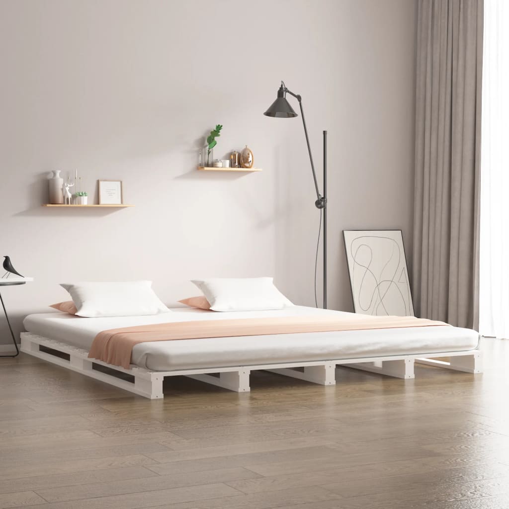 E-shop Multidom Paletová posteľ, biela 140x200 cm, borovicový masív