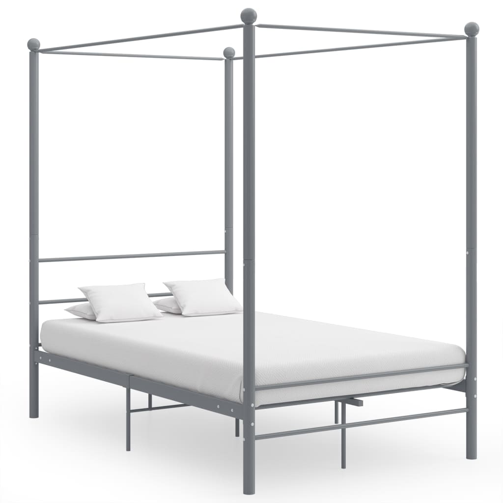 E-shop Multidom Posteľný rám s baldachýnom sivý kov 140x200 cm