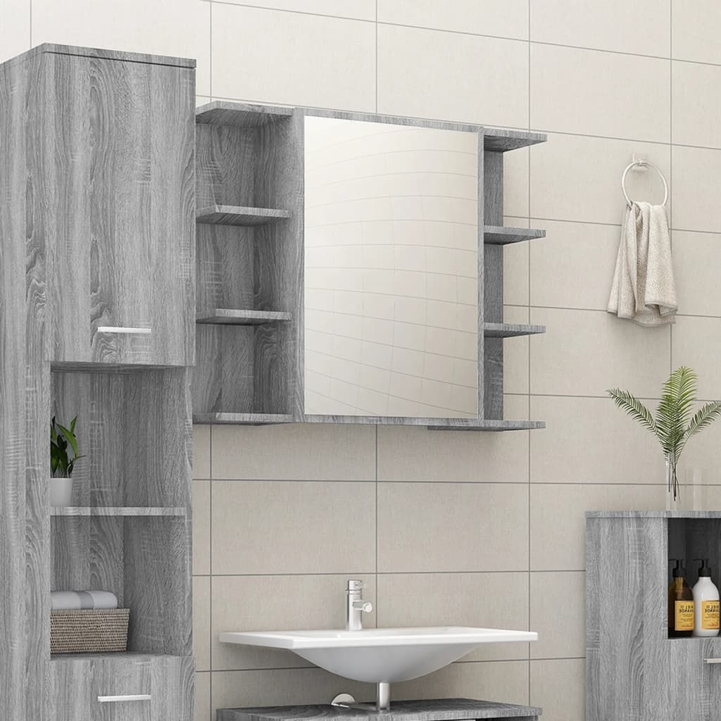 E-shop Multidom Zrkadlová skrinka sivá sonoma 80x20,5x64 cm spracované drevo
