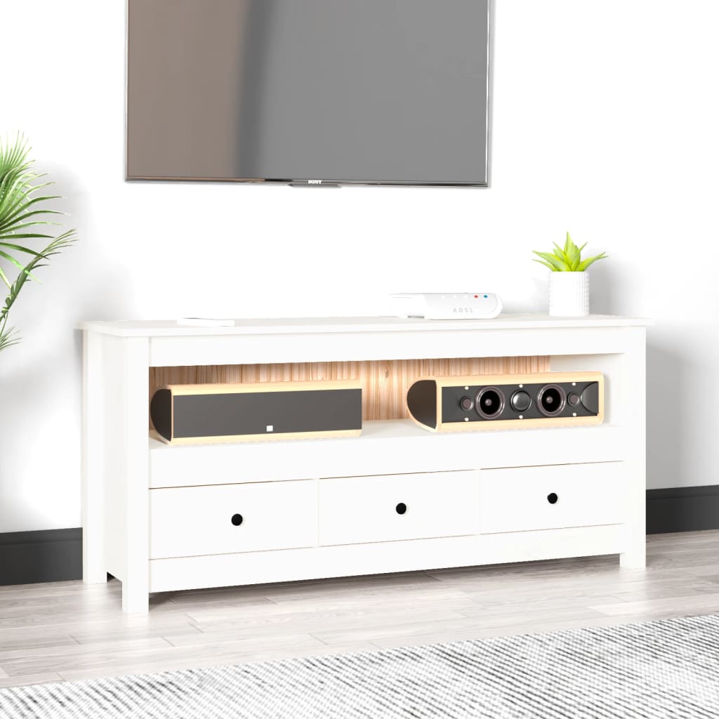 E-shop Multidom TV skrinka biela 114x35x52 cm masívna borovica