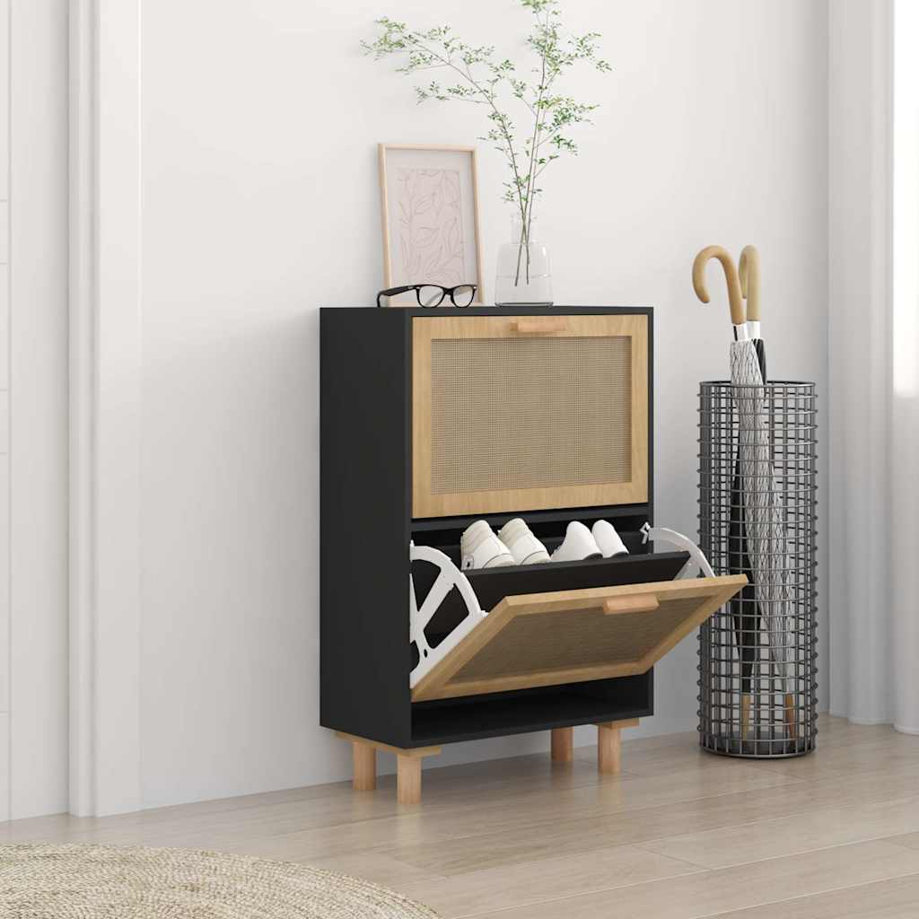 E-shop Multidom Botník čierny 52x25x80 cm spracované drevo a prírodný ratan