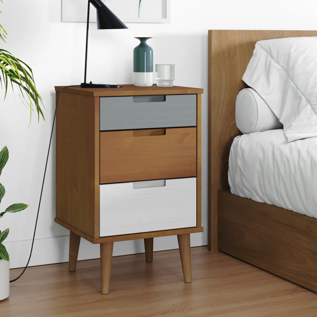 E-shop Multidom Nočný stolík MOLDE, hnedý 40x35x65 cm, borovicový masív
