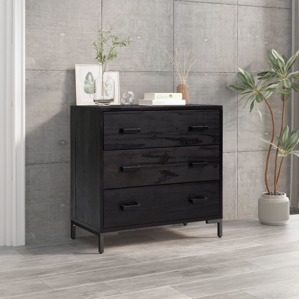E-shop Multidom Skrinka so zásuvkami, čierna 75x35x70 cm, borovicový masív