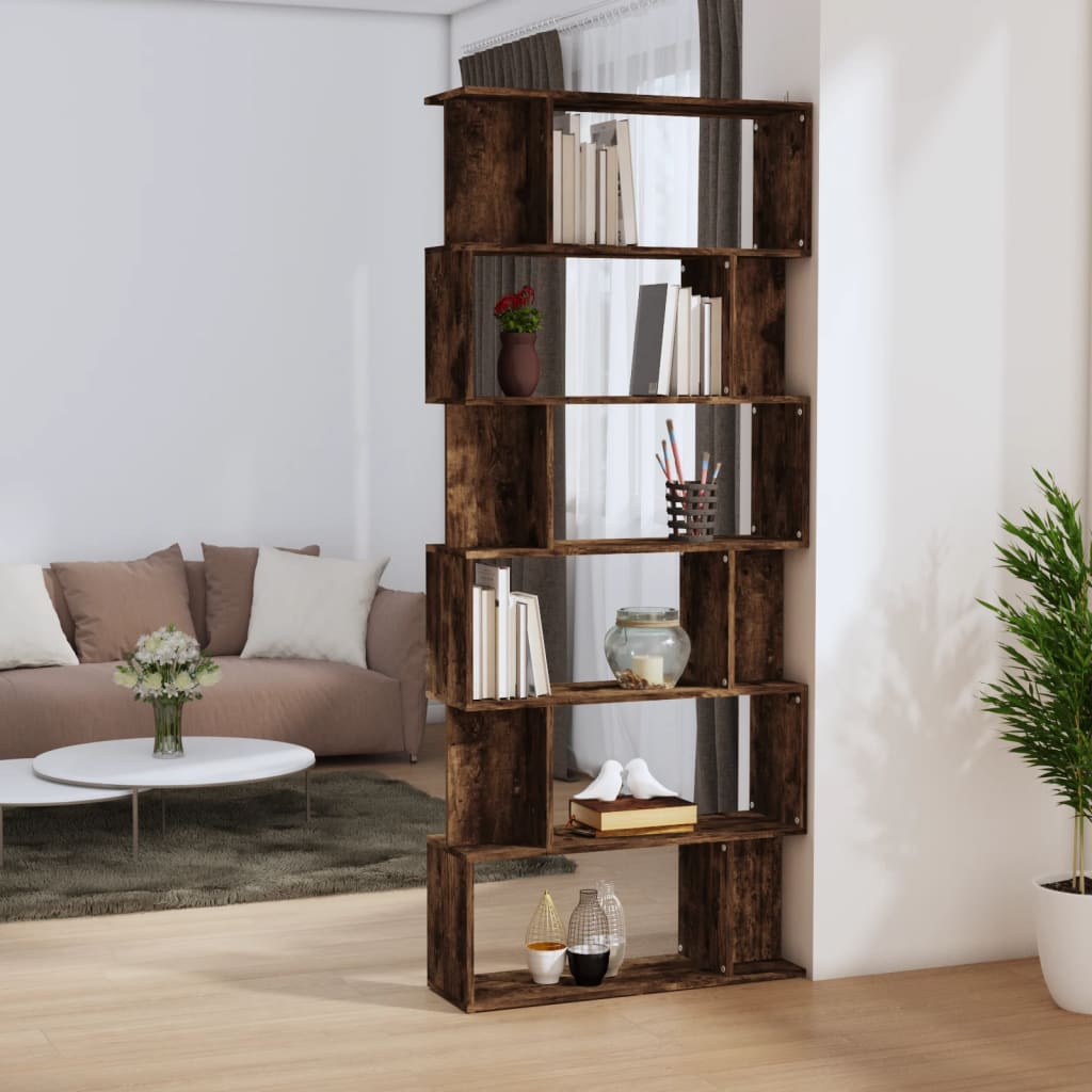 E-shop Multidom Knižnica/paraván dymový dub 80x24x192 cm spracované drevo