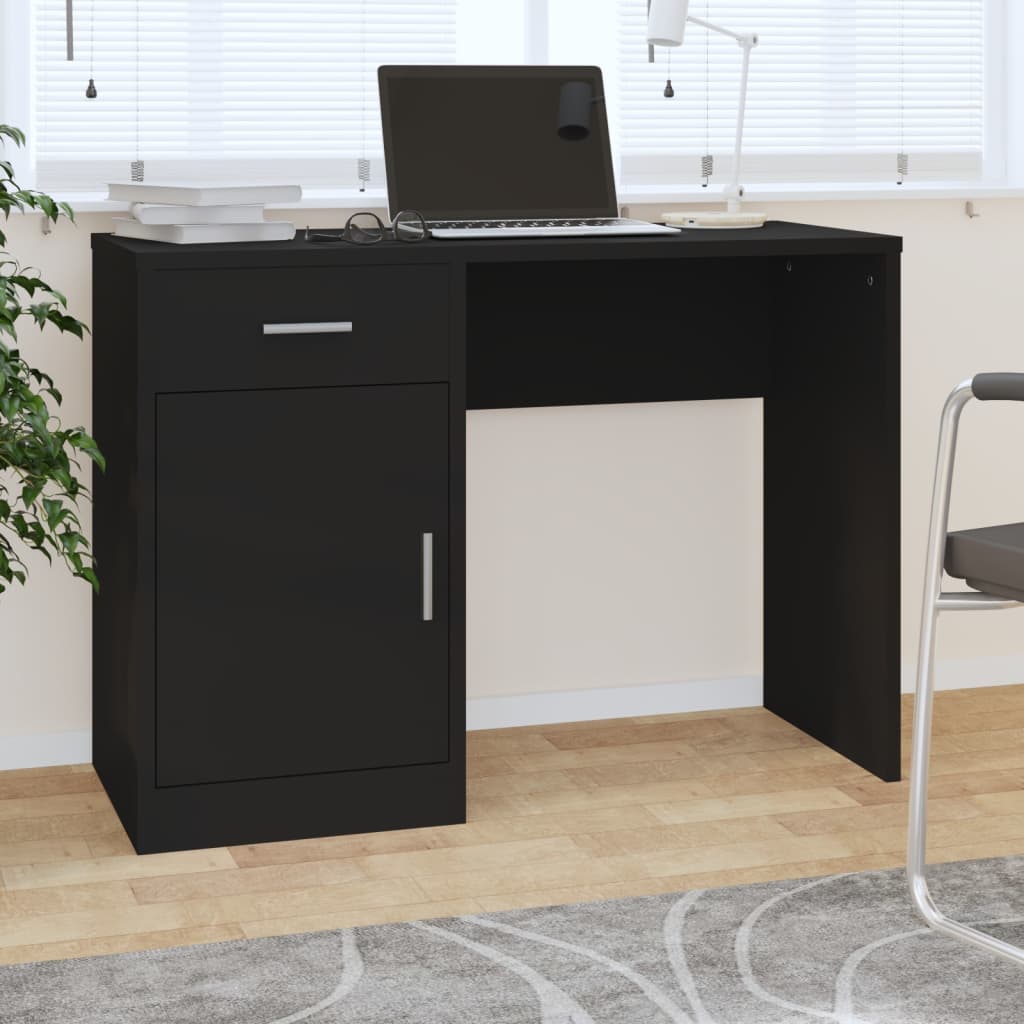 E-shop Multidom Stolík so zásuvkami a skrinkou čierny 100x40x73 cm sprac. drevo