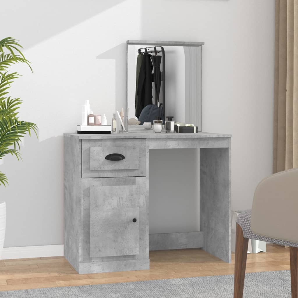 E-shop Multidom Toaletný stolík so zrkadlom betónový sivý 90x50x132,5 cm drevo