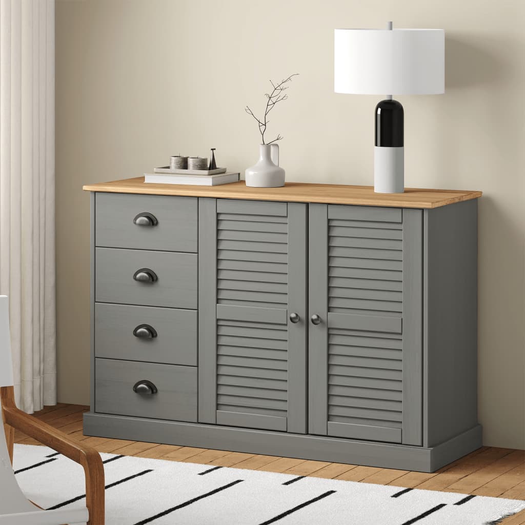 E-shop Multidom Komoda so zásuvkami VIGO 113x40x75 cm sivá borovicový masív