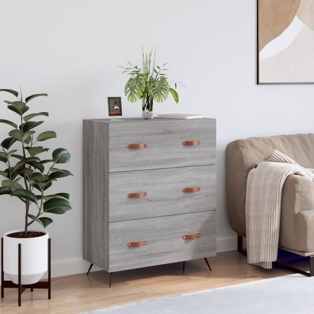 E-shop Multidom Komoda so zásuvkami, sivá sonoma 69,5x34x90cm, kompozitné drevo