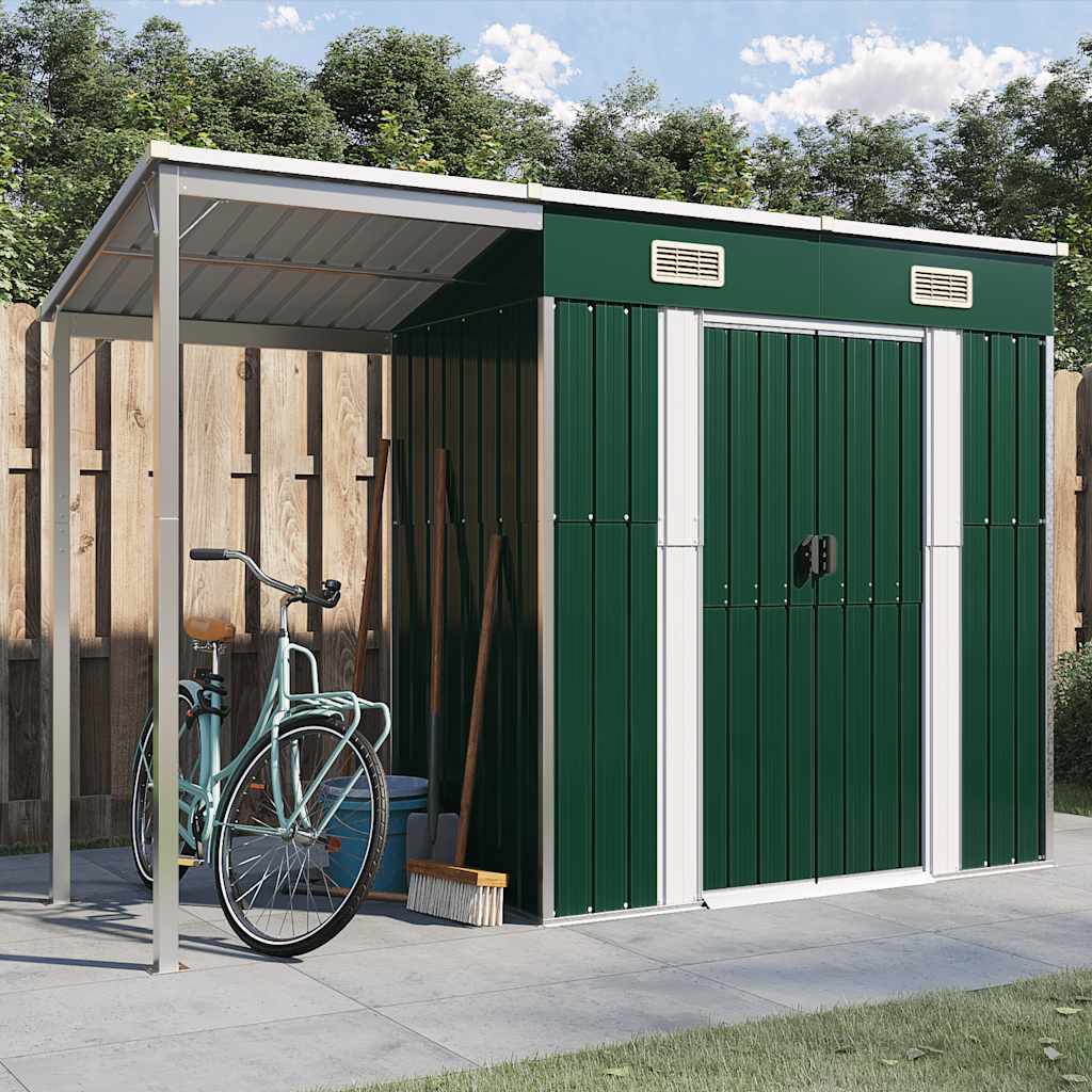 E-shop Multidom Záhradná kôlňa predĺžená strecha zelená 277x107x181 cm oceľ