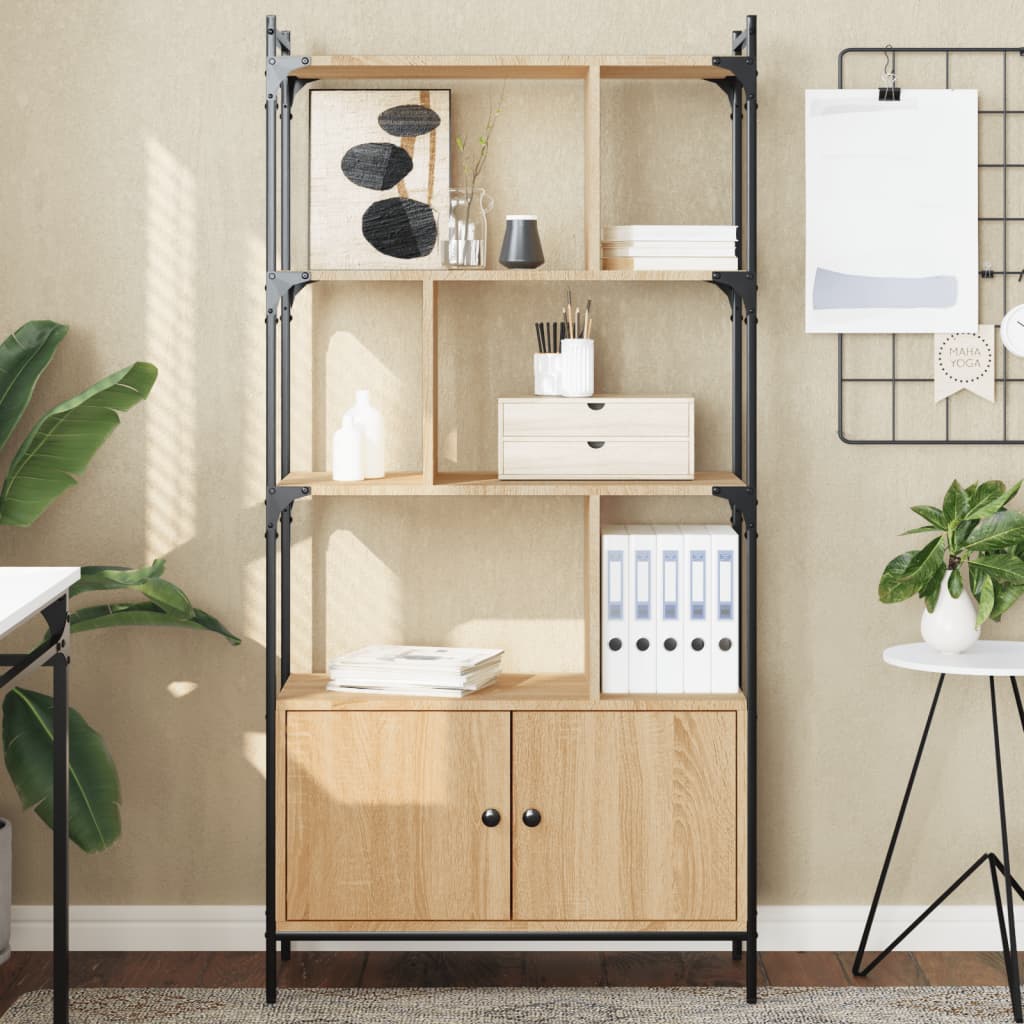 E-shop Multidom Knižnica s dvierkami, dub sonoma, 76,5x30x154,5 cm, technické drevo