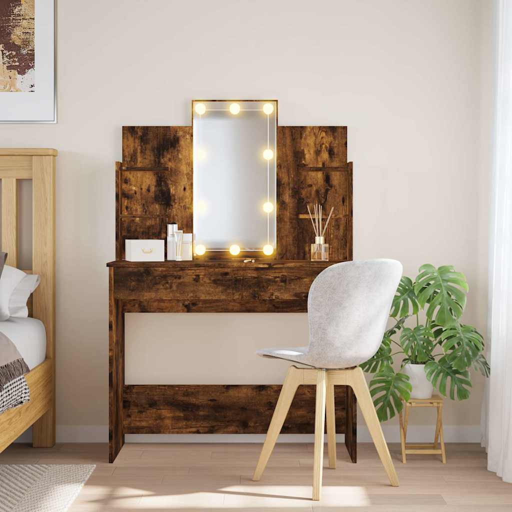 E-shop Multidom Toaletný stolík s LED svetlami dymový dub 96x40x142 cm