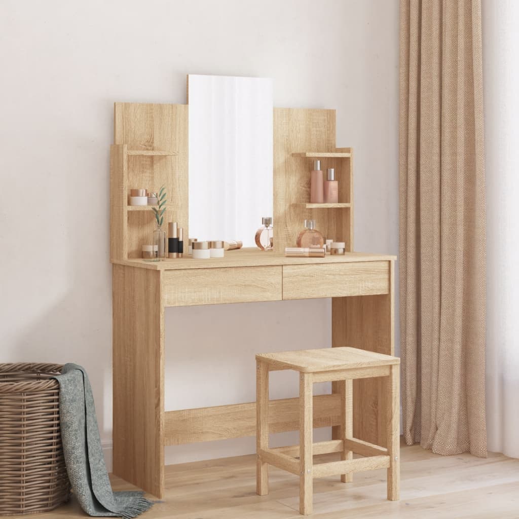 E-shop Multidom Toaletný stolík so zrkadlom dub sonoma 96x39x142 cm