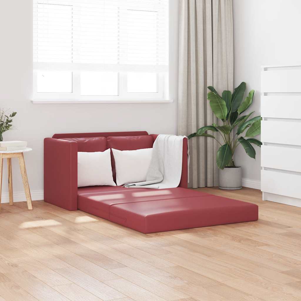 E-shop Multidom Podlahová rozklad. pohovka 2 v 1 vínová 112x174x55cm umelá koža