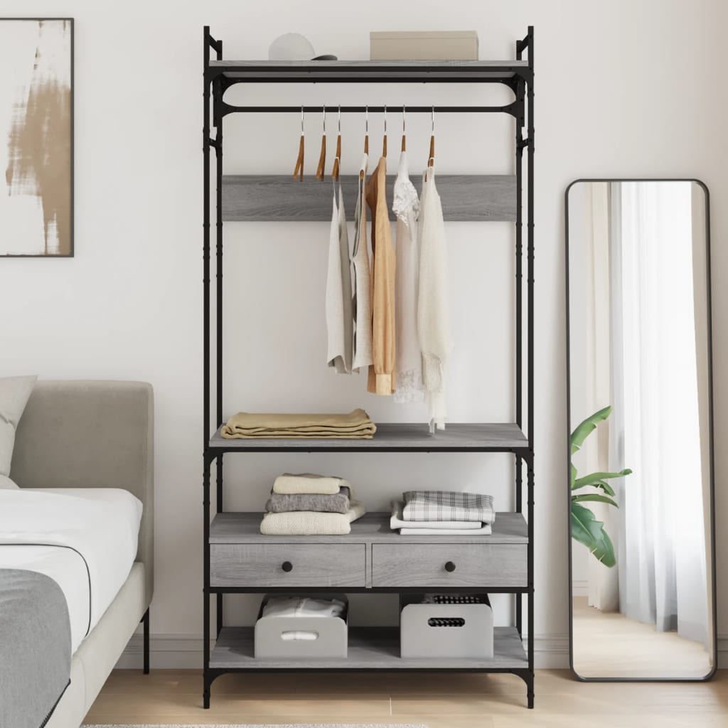 E-shop Multidom Šatník so zásuvkami sivá sonoma 89x39x184,5 cm kompozitné drevo