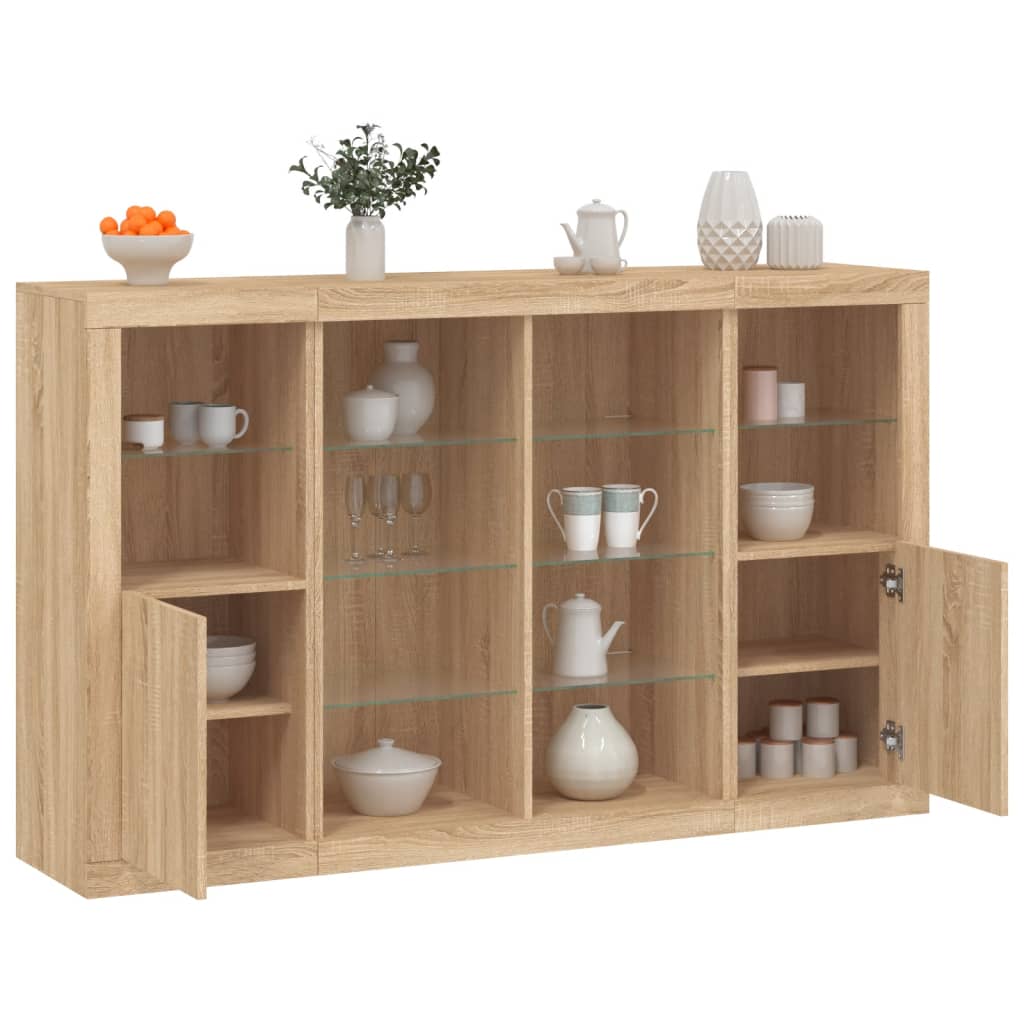 E-shop Multidom Komody s LED svetlami 3 ks dub sonoma kompozitné drevo