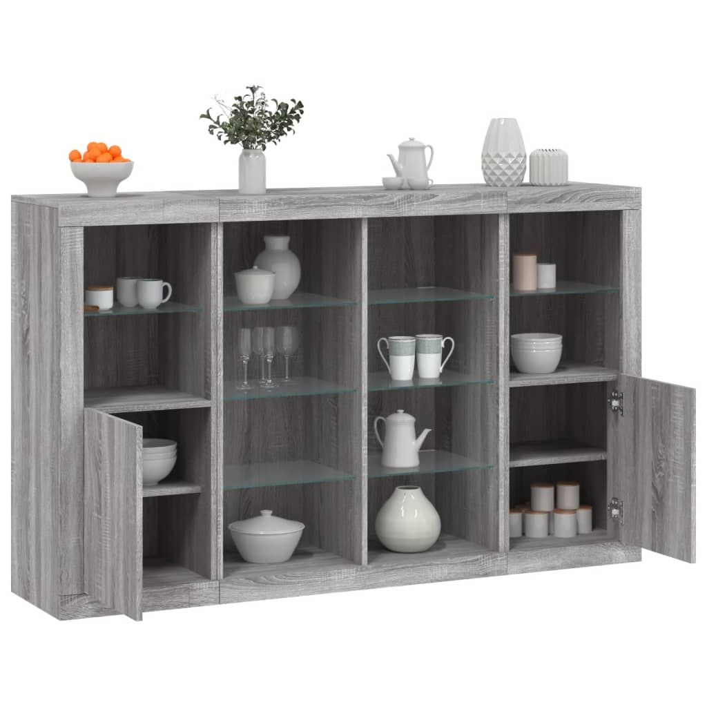 E-shop Multidom Komody s LED svetlami 3 ks sivé sonoma kompozitné drevo