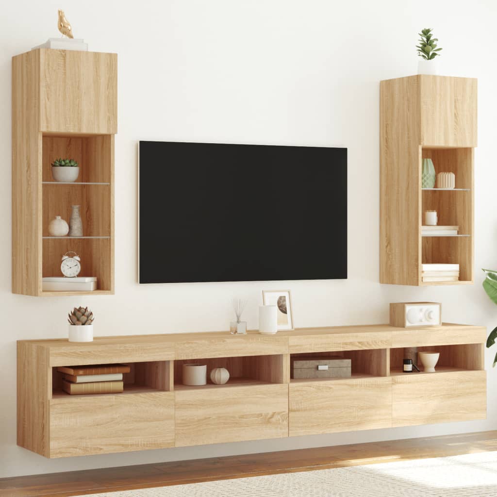 E-shop Multidom TV skrinky s LED svetlami 2 ks dub sonoma 30,5x30x90 cm