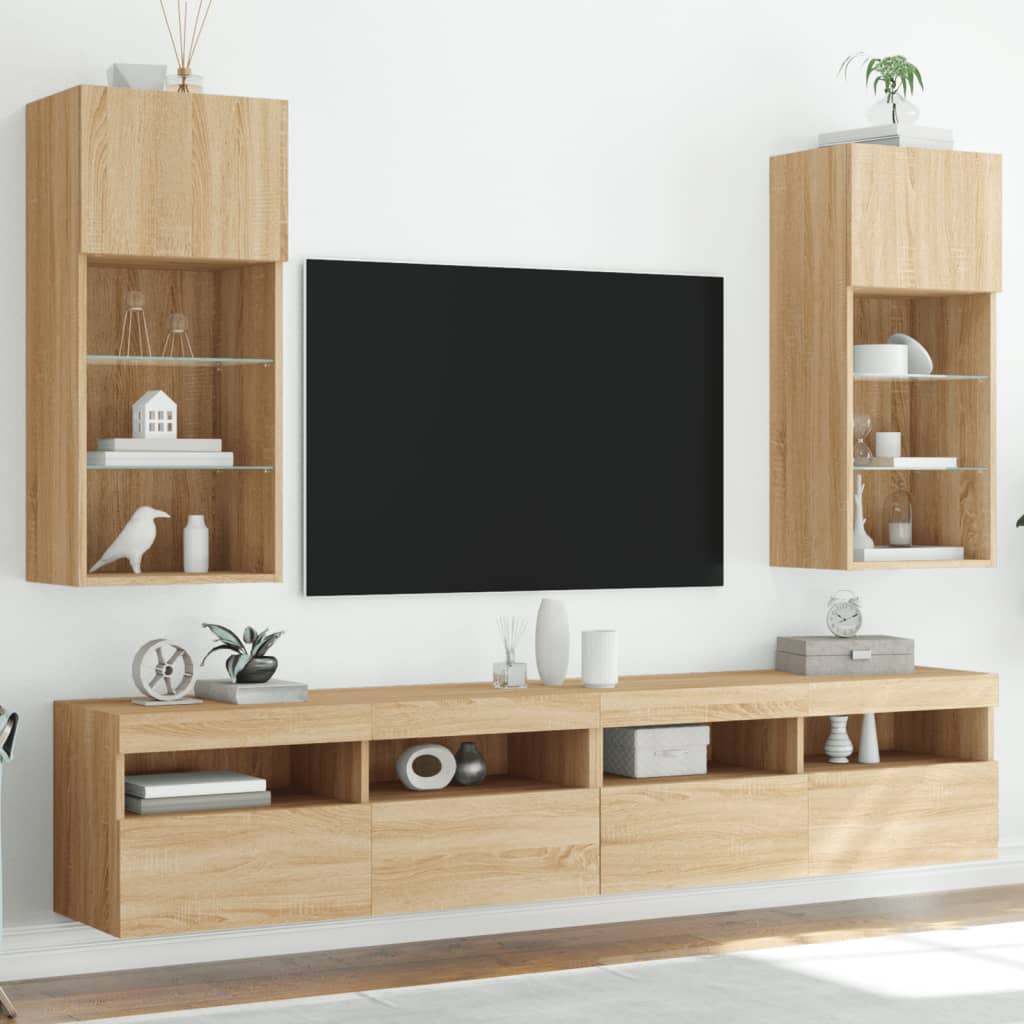 E-shop Multidom TV skrinky s LED svetlami 2 ks dub sonoma 40,5x30x90 cm