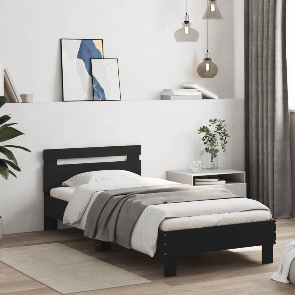 E-shop Multidom Posteľný rám s čelom čierny 90x200 cm kompozitné drevo